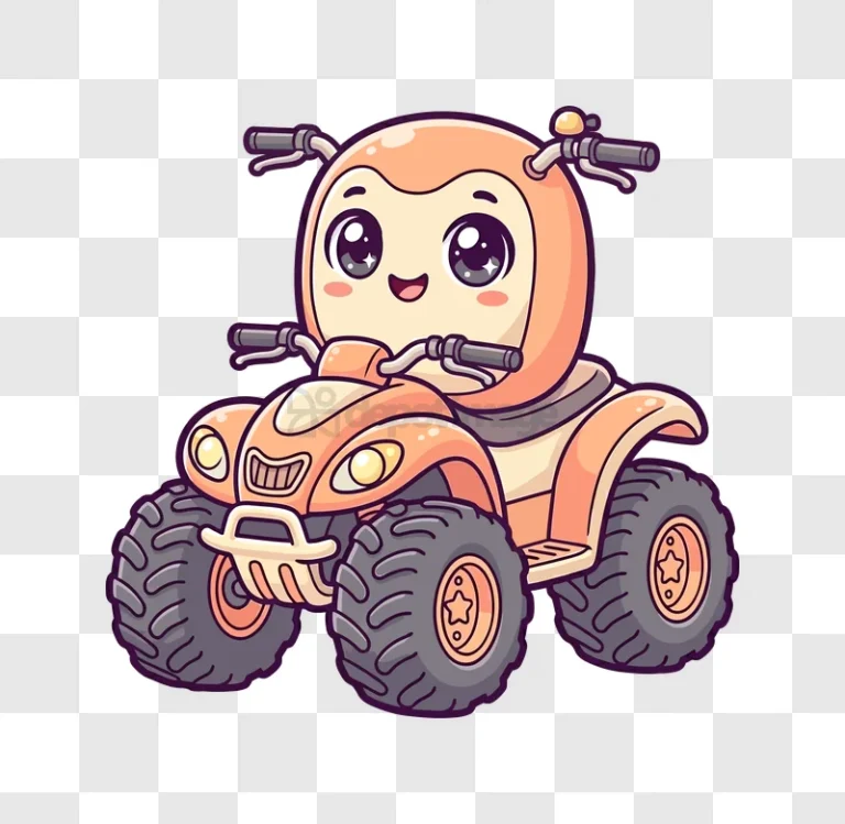 Cute Cartoon Character Riding an Atv cartoon style orange quad bike