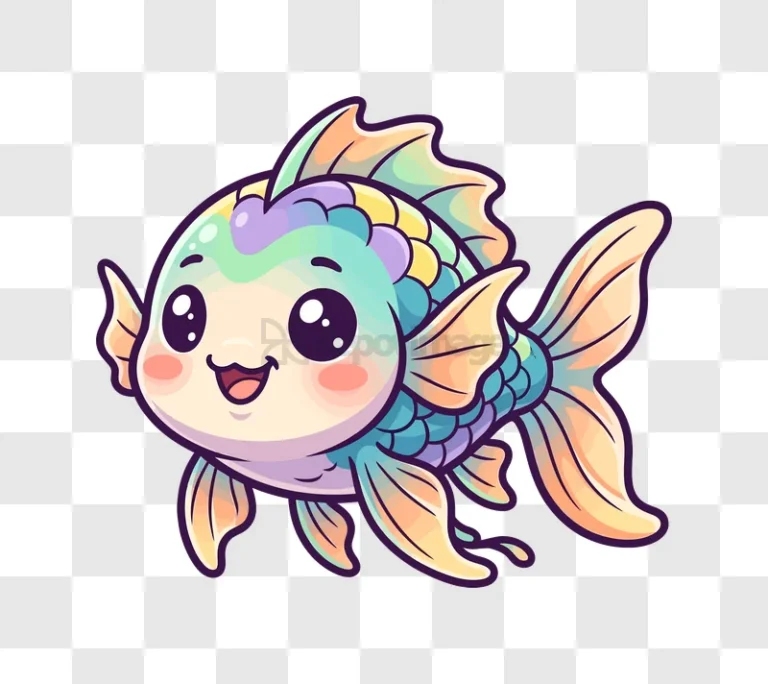 Cute Cartoon Fish With Big Eyes pastel colors cheerful expression