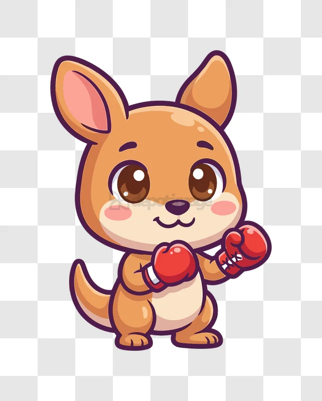 Cute Cartoon Kangaroo With Boxing Gloves cartoon style transparent background