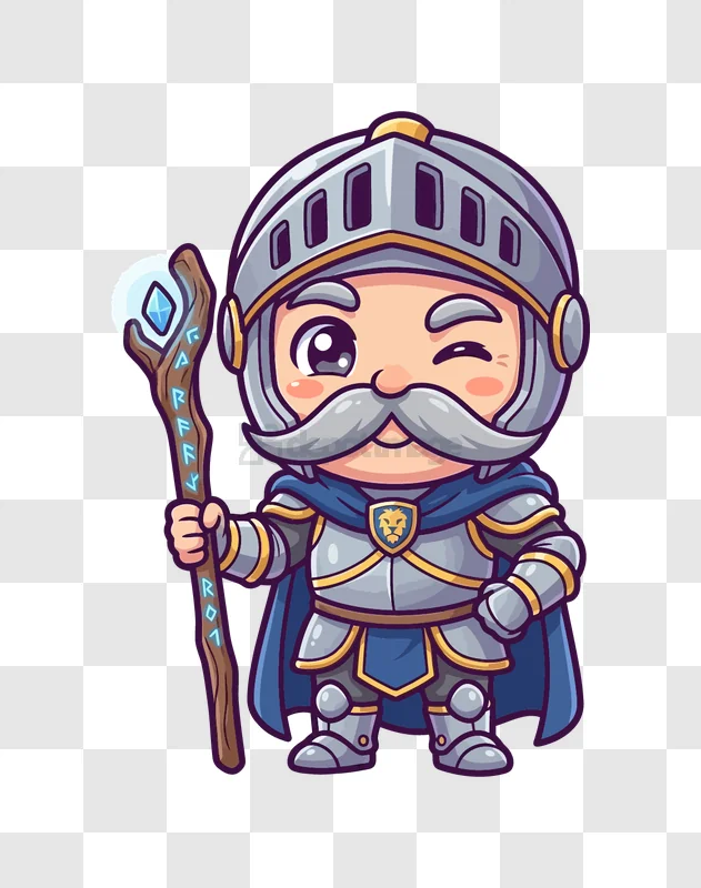 Cute Cartoon Knight Winking cartoon style blue and gray armor