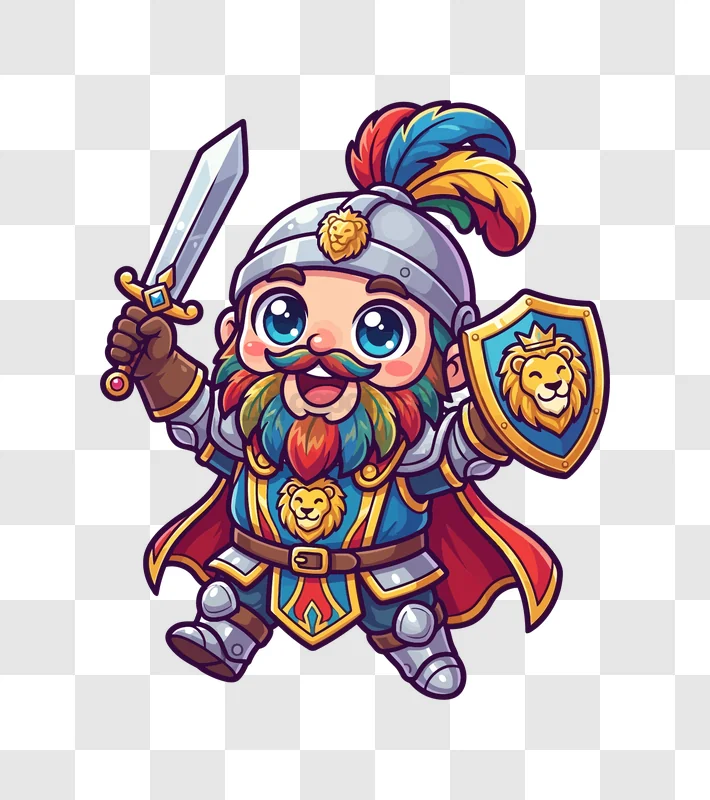 Cute Cartoon Knight With Sword and Shiel colorful illustration transparent background