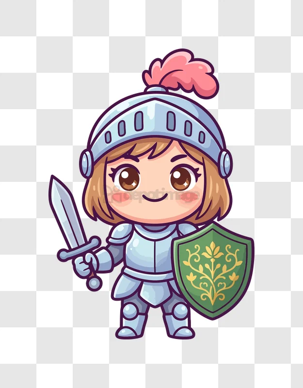Cute Cartoon Knight With Sword Shield chibi style transparent background