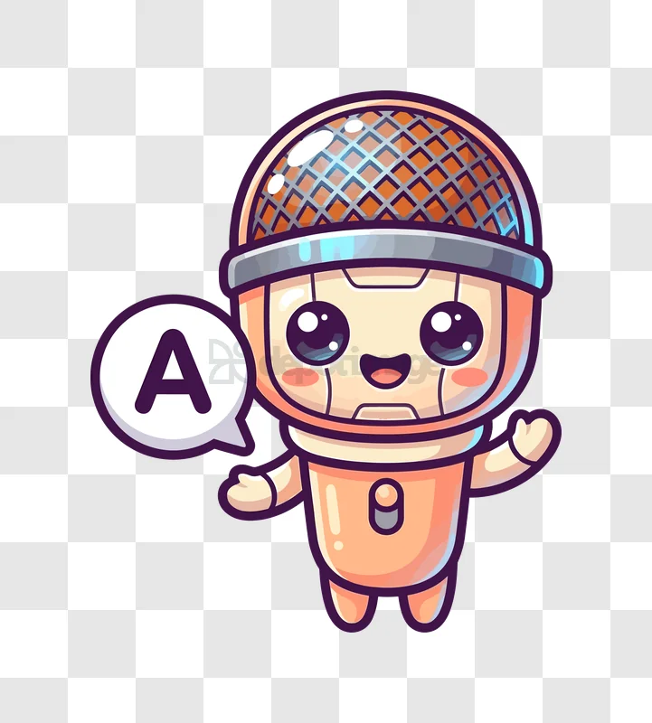 Cute Cartoon Microphone Character With Letter a Speech Bubble, adorable cartoon style transparent background