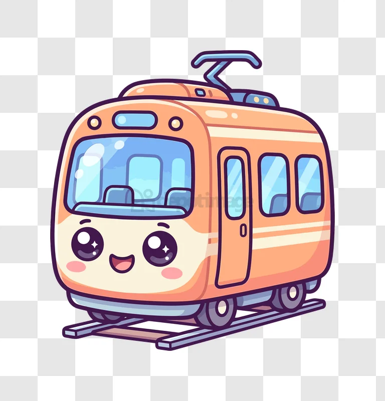 Cute Cartoon Orange Train Transparent, adorable animated orange vehicle on tracks
