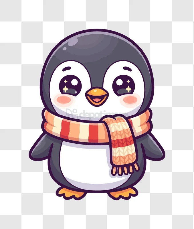 Cute Cartoon Penguin With Scarf, cartoon style orange scarf transparent background