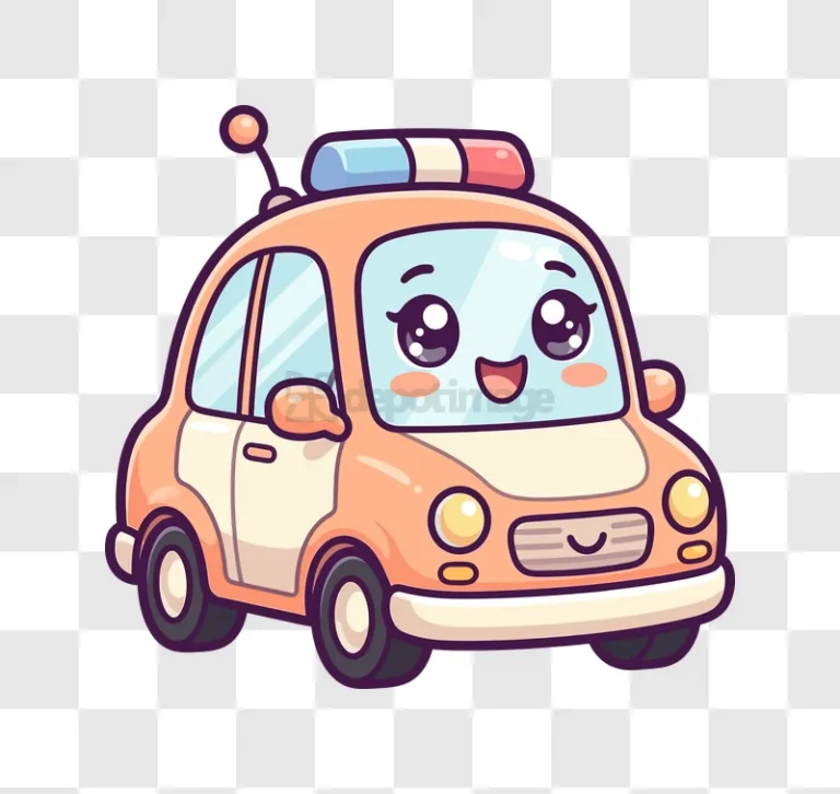 Cute Cartoon Police Car Smiling cheerful orange blue cartoon style
