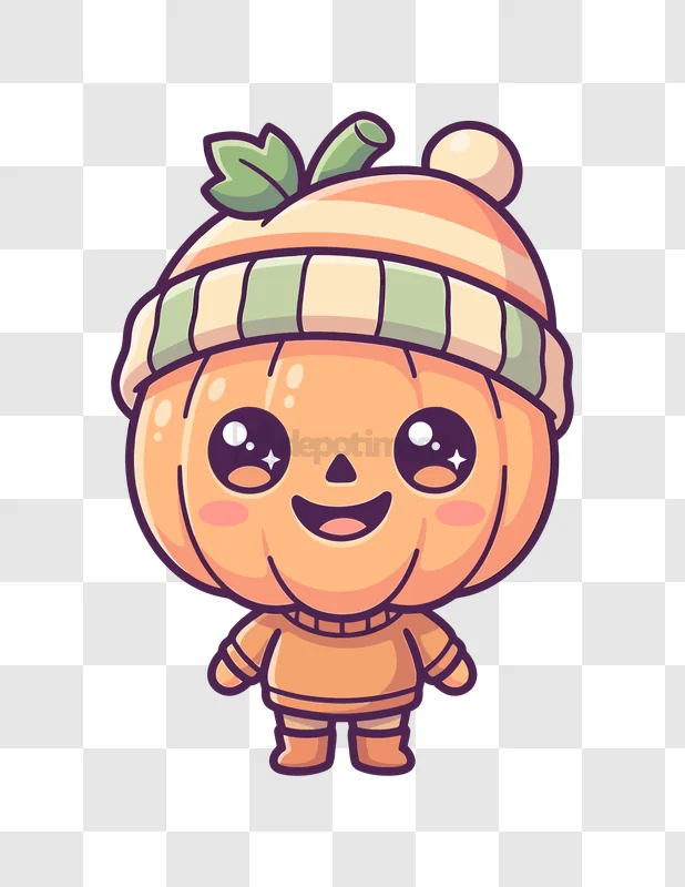 Cute Cartoon Pumpkin Character Happy cartoon style orange and green