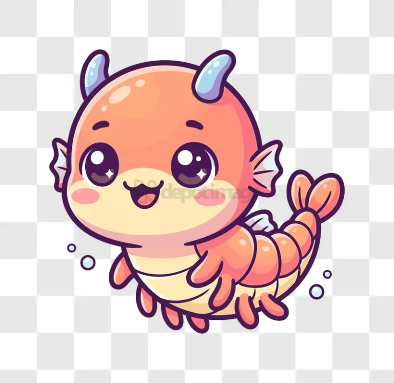 Cute Cartoon Shrimp Dragon Swimming, adorable orange blue cartoon, transparent background