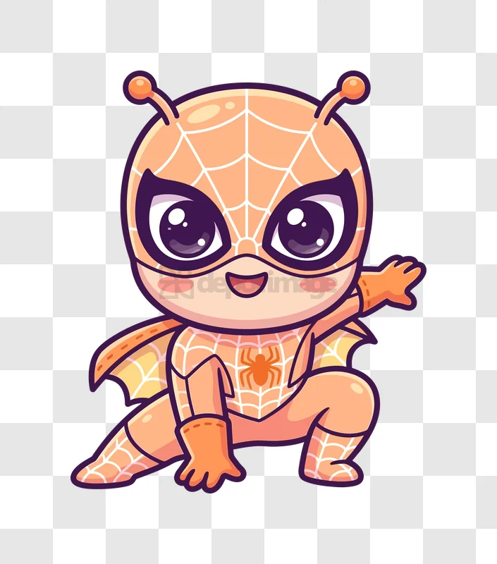 Cute Cartoon Spider Superhero Character Illustration chibi style orange spider-like creature