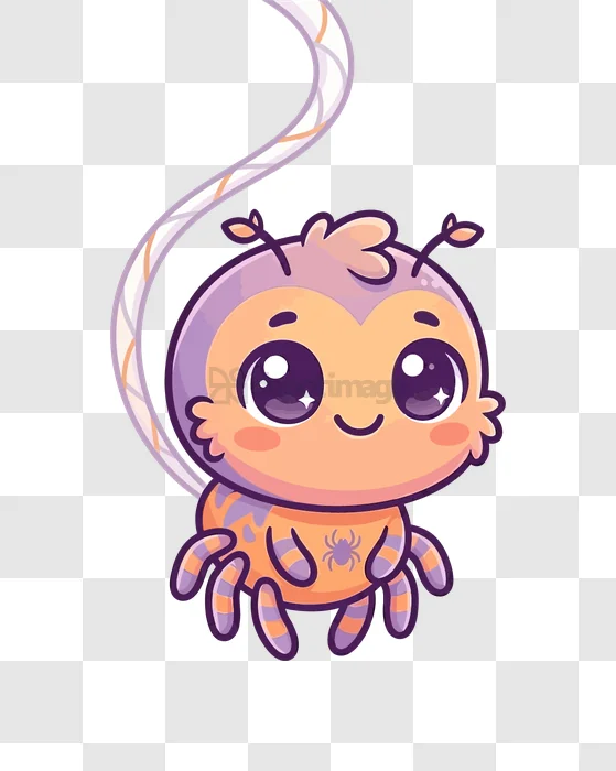 Cute Cartoon Spider With Web Trailing adorable purple orange cartoon illustration