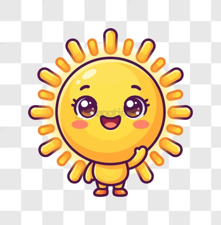 Cute Cartoon Sun Waving Happy cheerful yellow character transparent background