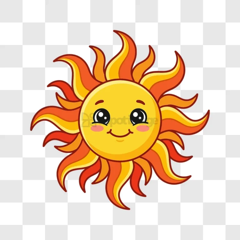 Cute Cartoon Sun With Happy Face vibrant orange yellow cheerful