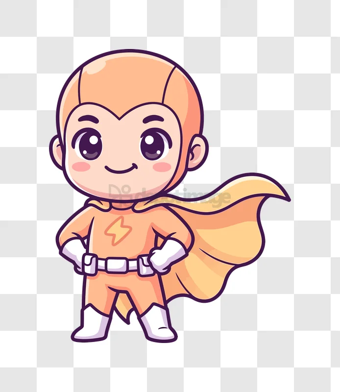 Cute Cartoon Superhero Character Standing Confidently orange confident pose transparent background