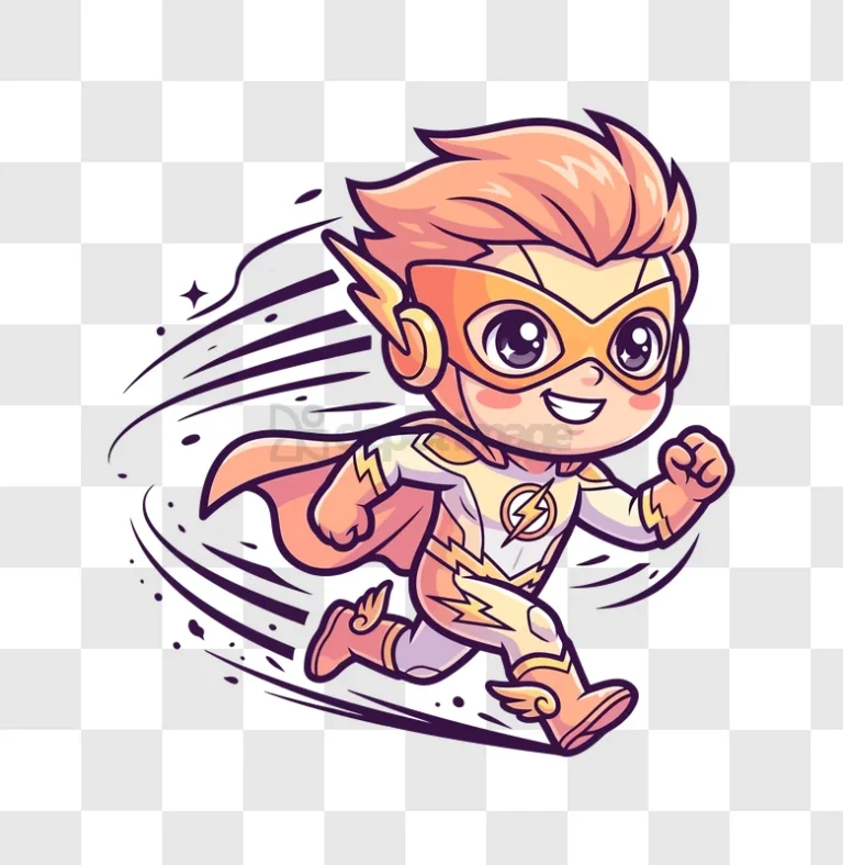 Cute Cartoon Superhero Running Fast With Speed Lines orange white cartoon transparent background