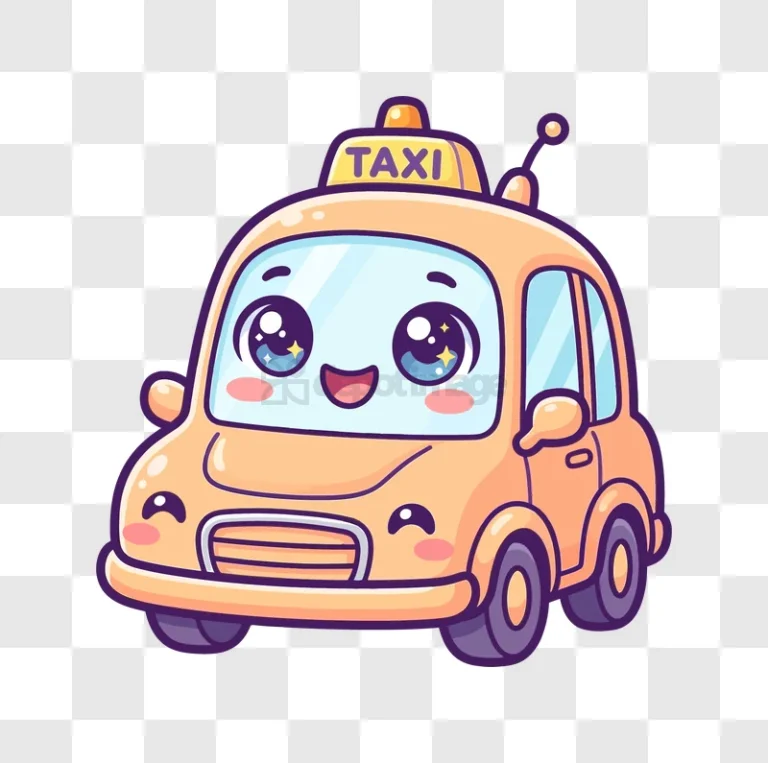 Cute Cartoon Taxi Happy Face light orange cartoon transparent background