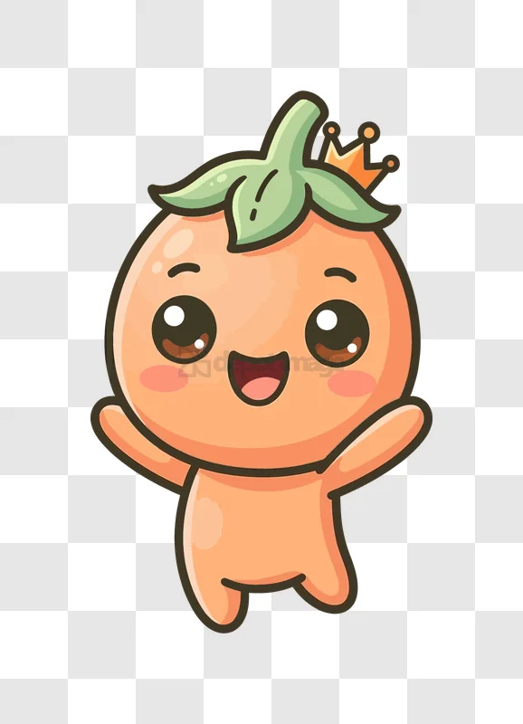 Cute Cartoon Tomato Smiling Excited, orange green cartoon character crown