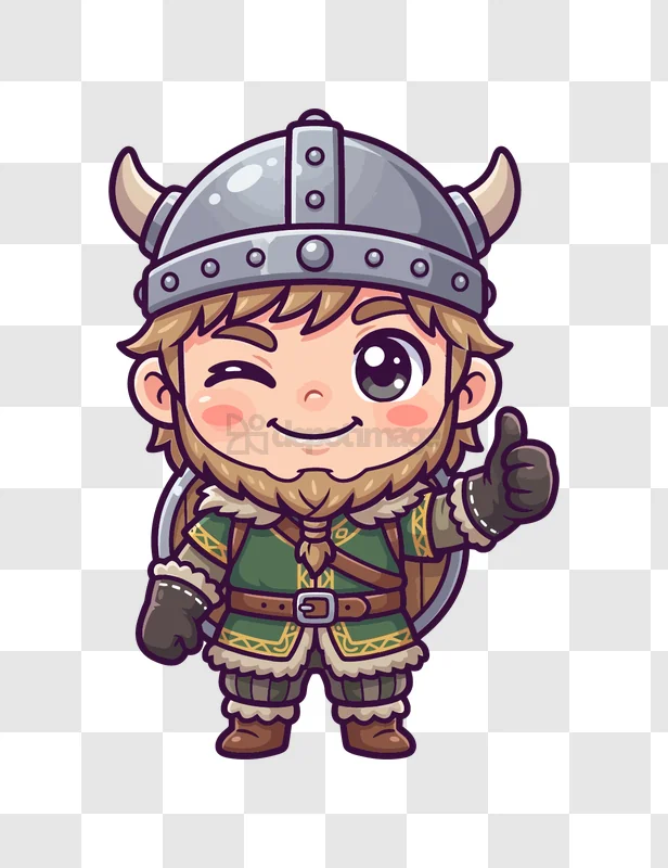 Cute Cartoon Viking Giving Thumbs up cartoon style transparent background