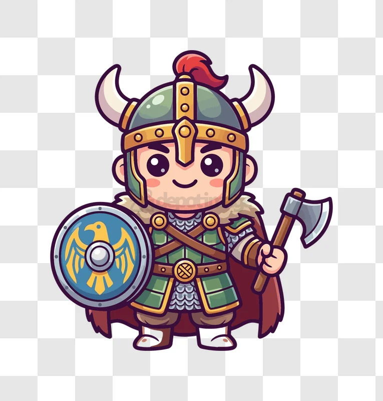 Cute Cartoon Viking Warrior Standing cartoon style transparent background