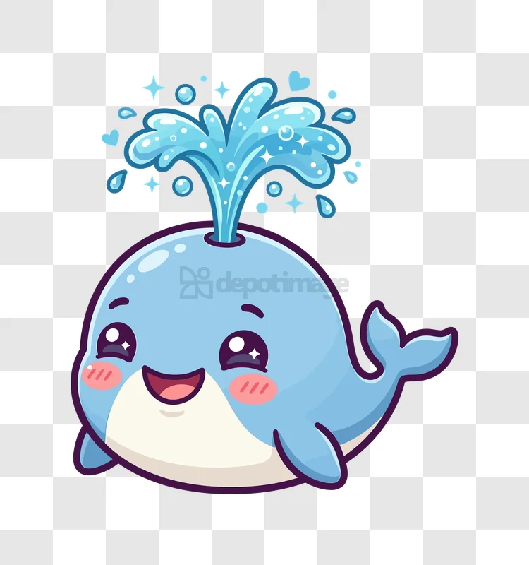Cute Cartoon Whale Spouting Water light blue cartoon style with water spouting