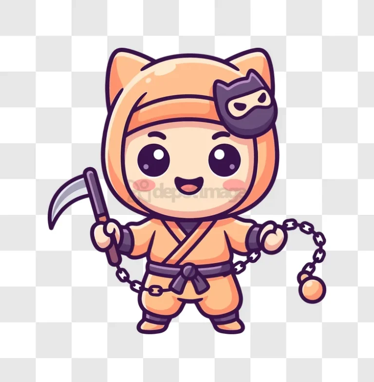Cute Cat Ninja Holding Scythe cartoon style orange purple