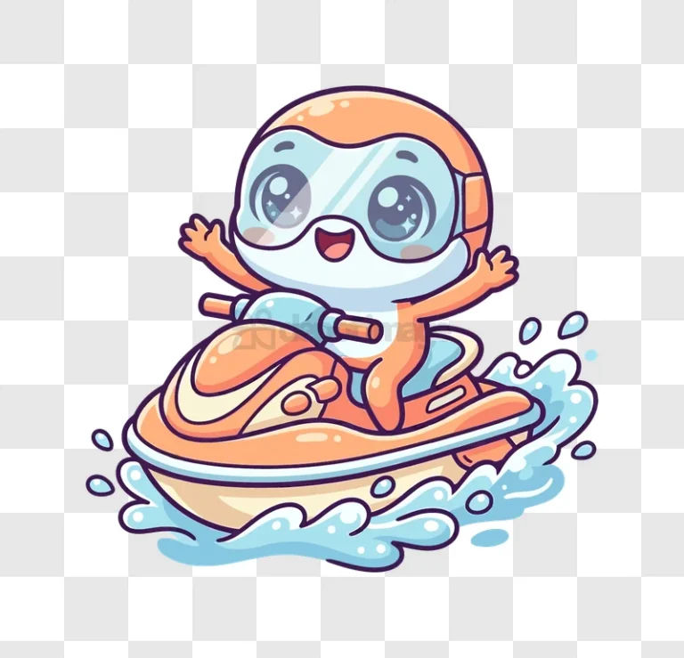 Cute Character on Jet Ski Fun cartoon style vibrant colors