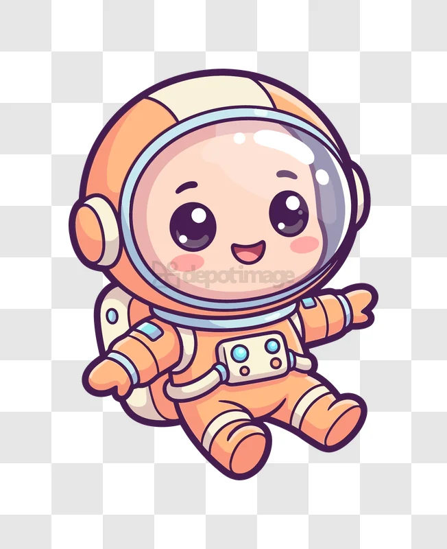 Cute Chibi Astronaut Floating Cheerful cartoon style light orange suit