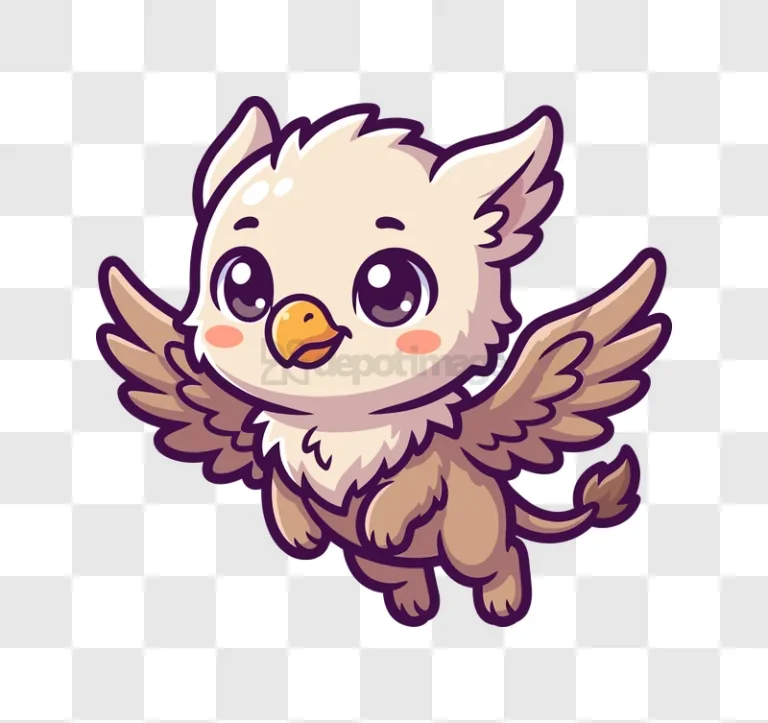 Cute Chibi Griffin Flying Cartoon cartoon style light brown purple outline