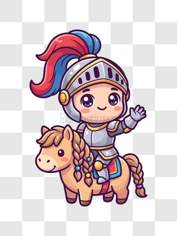 Cute Chibi Knight Riding Horse cartoon style transparent background