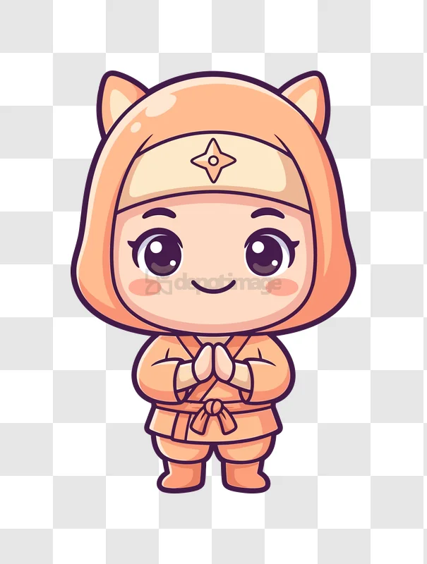 Cute Chibi Ninja Character Smiling orange chibi cartoon transparent