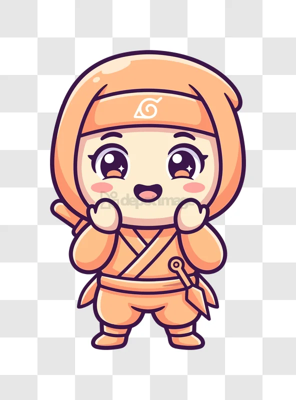 Cute Chibi Ninja Waving Hands cartoon style transparent background