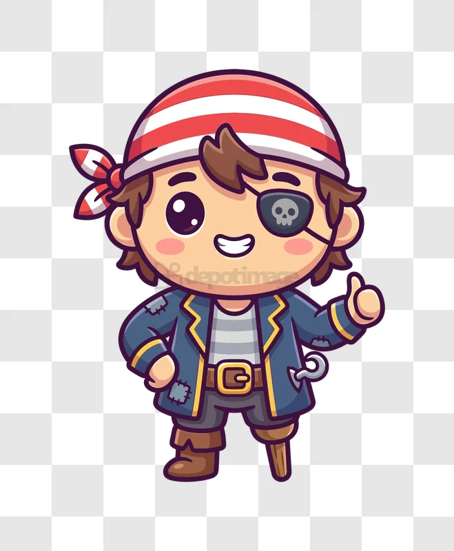 Cute Chibi Pirate Giving Thumbs up cartoon style transparent background