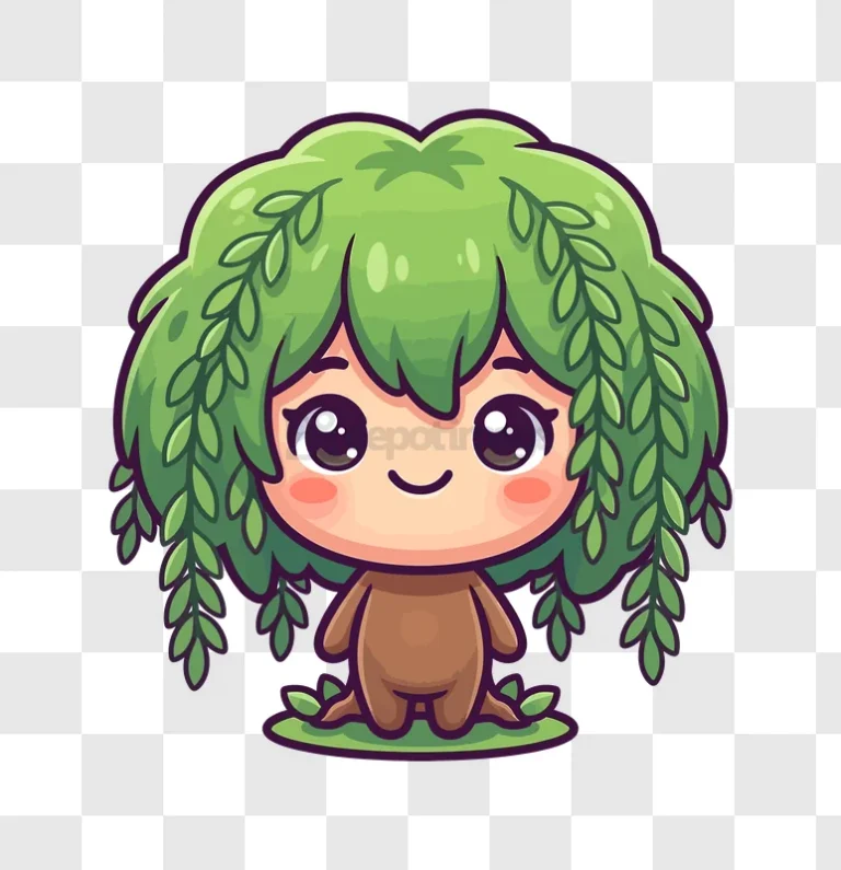 Cute Chibi Plant Mascot Character cartoon style green brown