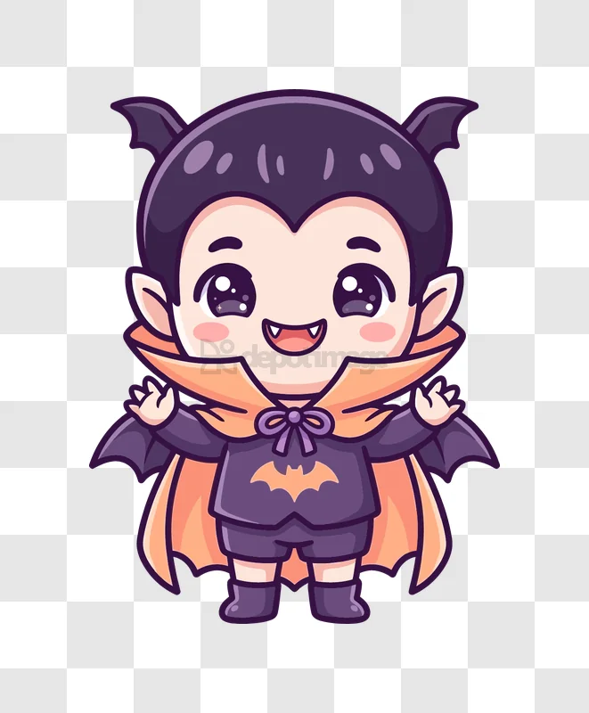 Cute Chibi Vampire Smiling Happy cartoon style purple orange