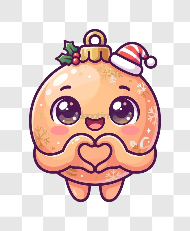 Cute Christmas Ornament Making Heart cartoon style orange transparent background