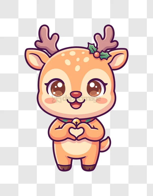 Cute Christmas Reindeer Heart Hands cartoon style transparent background