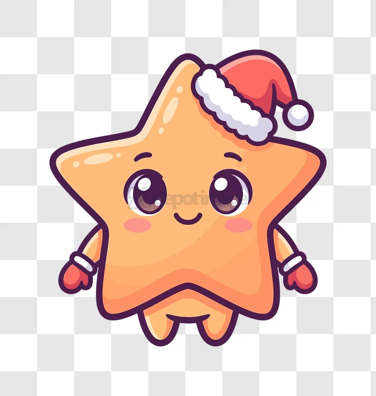 Cute Christmas Star With Santa Hat cartoon style orange character