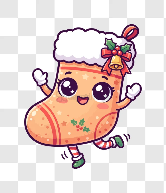 Cartoon Christmas Stocking Character cute orange festive transparent