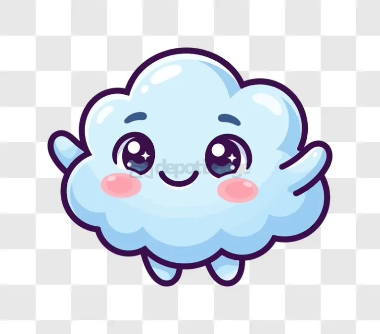 Cute Cloud Character With Sparkly Eyes cartoon style transparent background