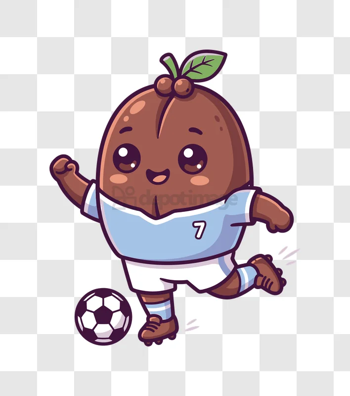 Cute Coffee Bean Character Playing Soccer cartoon style light blue jersey