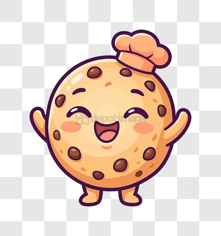 Cute Cookie Wearing Chef Hat Happy cartoon style transparent background