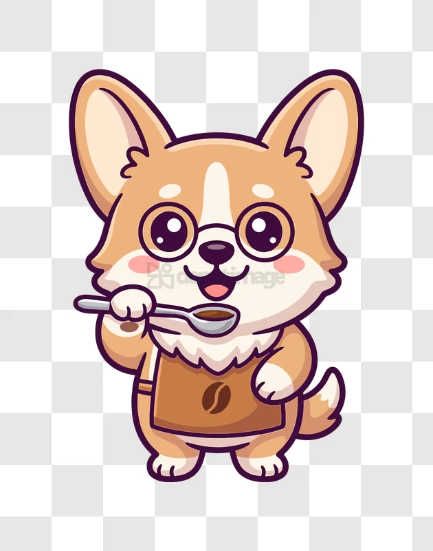 Cute Corgi Barista With Coffee Spoon cartoon style transparent background