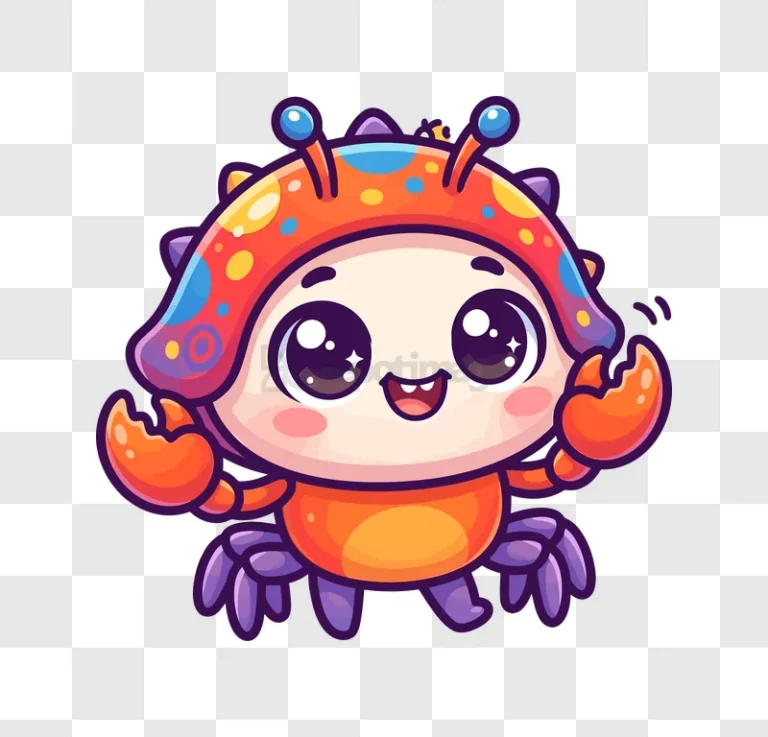 Cute Crab Illustration Cartoon Waving, vibrant colors, transparent background