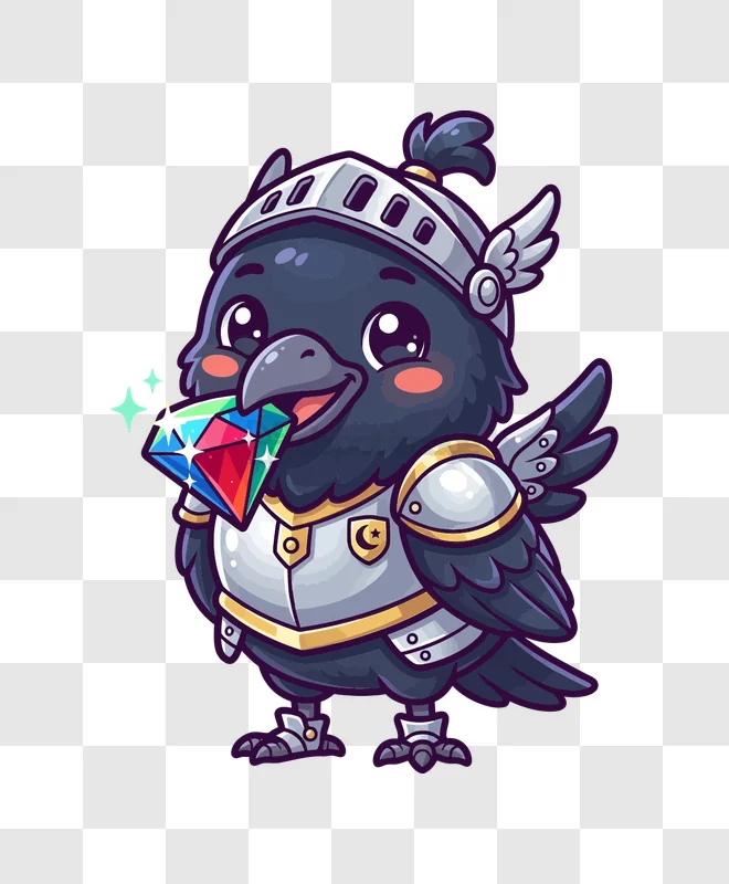 Cute Crow Knight With Gem cartoon style transparent background