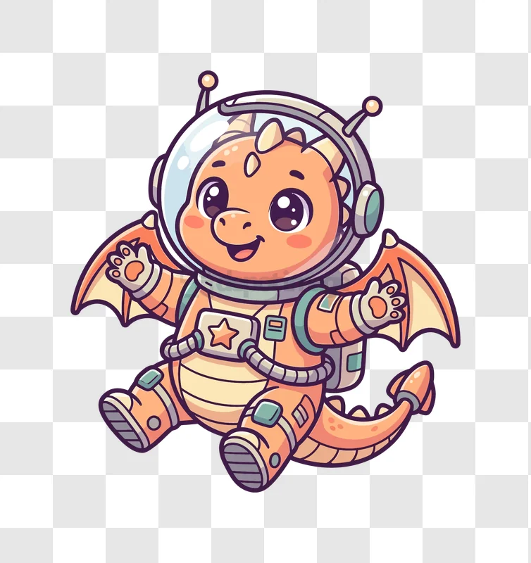 Cute Dragon Astronaut Smiling Face cartoon style orange smiling