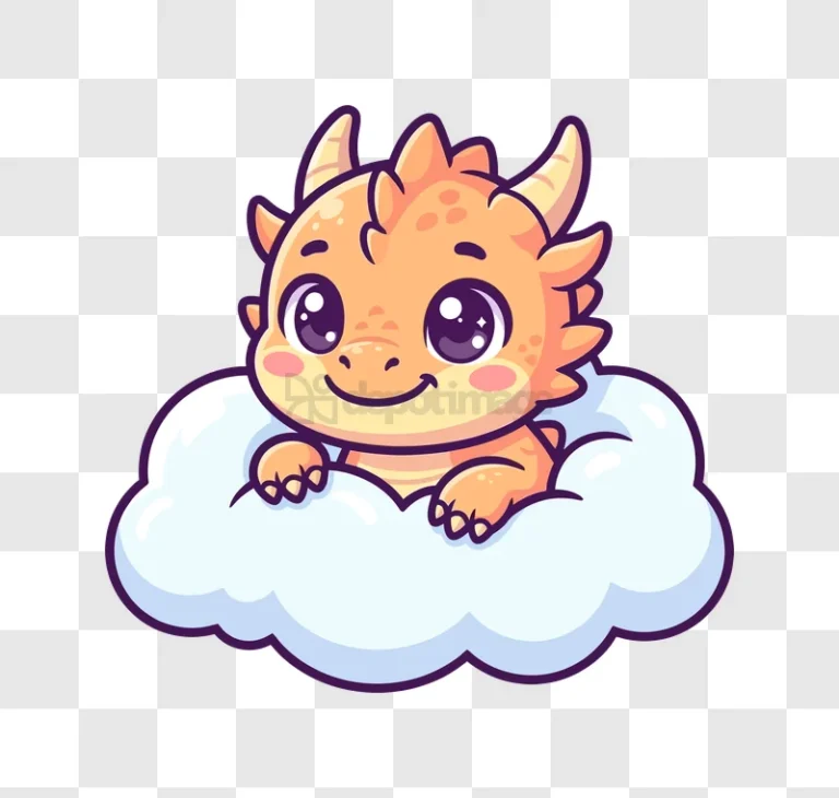 Cute Dragon on a Cloud Cartoon orange purple eyes transparent