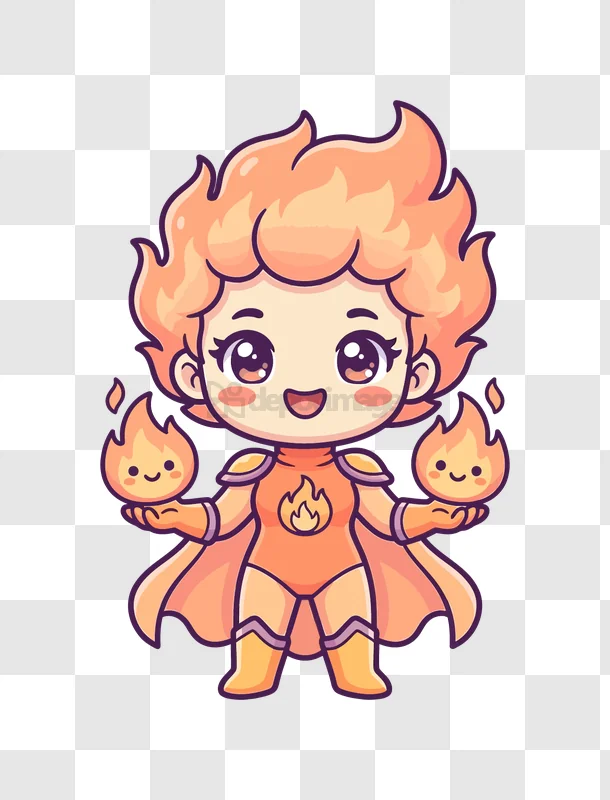 Cute Fire Character Smiling Adorably cartoon style orange character transparent background