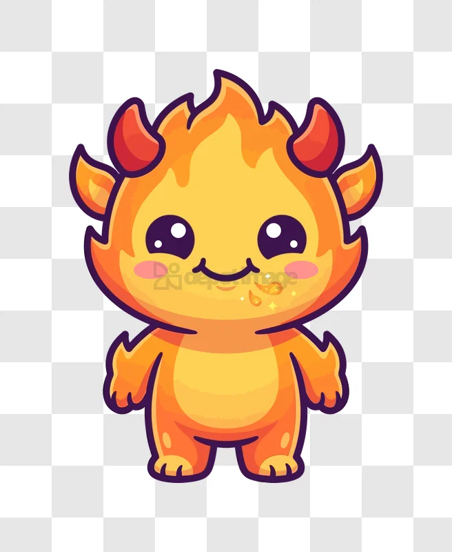 Cute Fire Monster Cartoon Character adorable orange creature transparent background