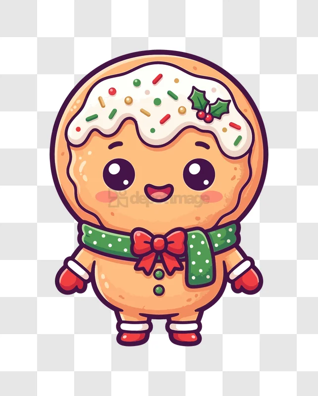 Cute Gingerbread Man With Scarf cartoon illustration white icing