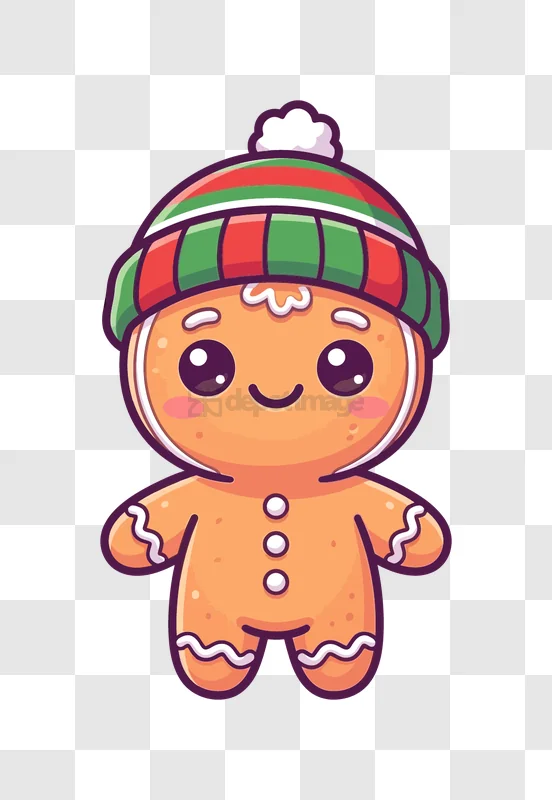 Cute Gingerbread Man With Winter Hat cartoon style red green hat
