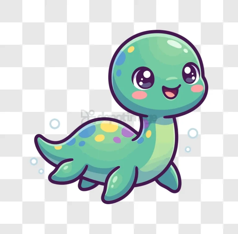 Cute Green Dinosaur Cartoon Floating, cheerful green creature with bubbles